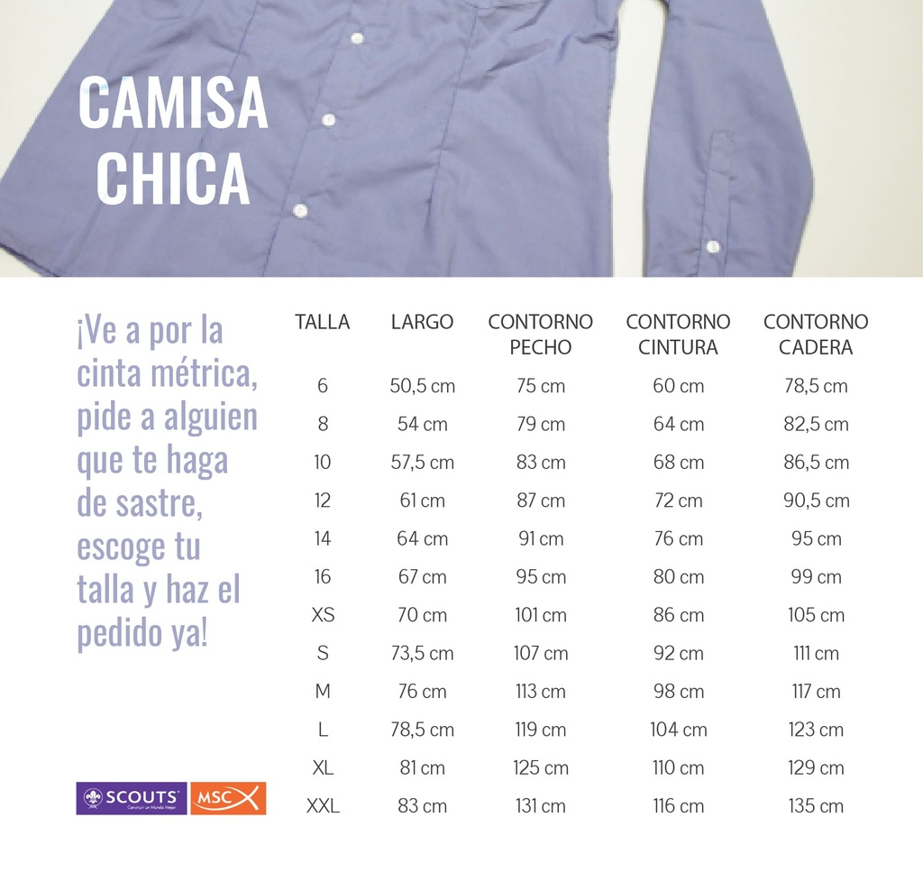 Talla Camisa para chica